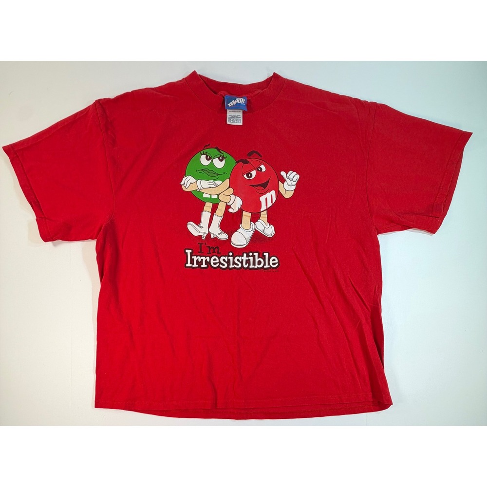 Vintage 2005 M&Ms Im Irresistible Graphic T-Shirt Red Mens XL Green Character